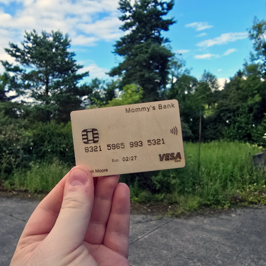 Personalized Wooden Toy Credit Card - Pick your name, number, bank name and more!
