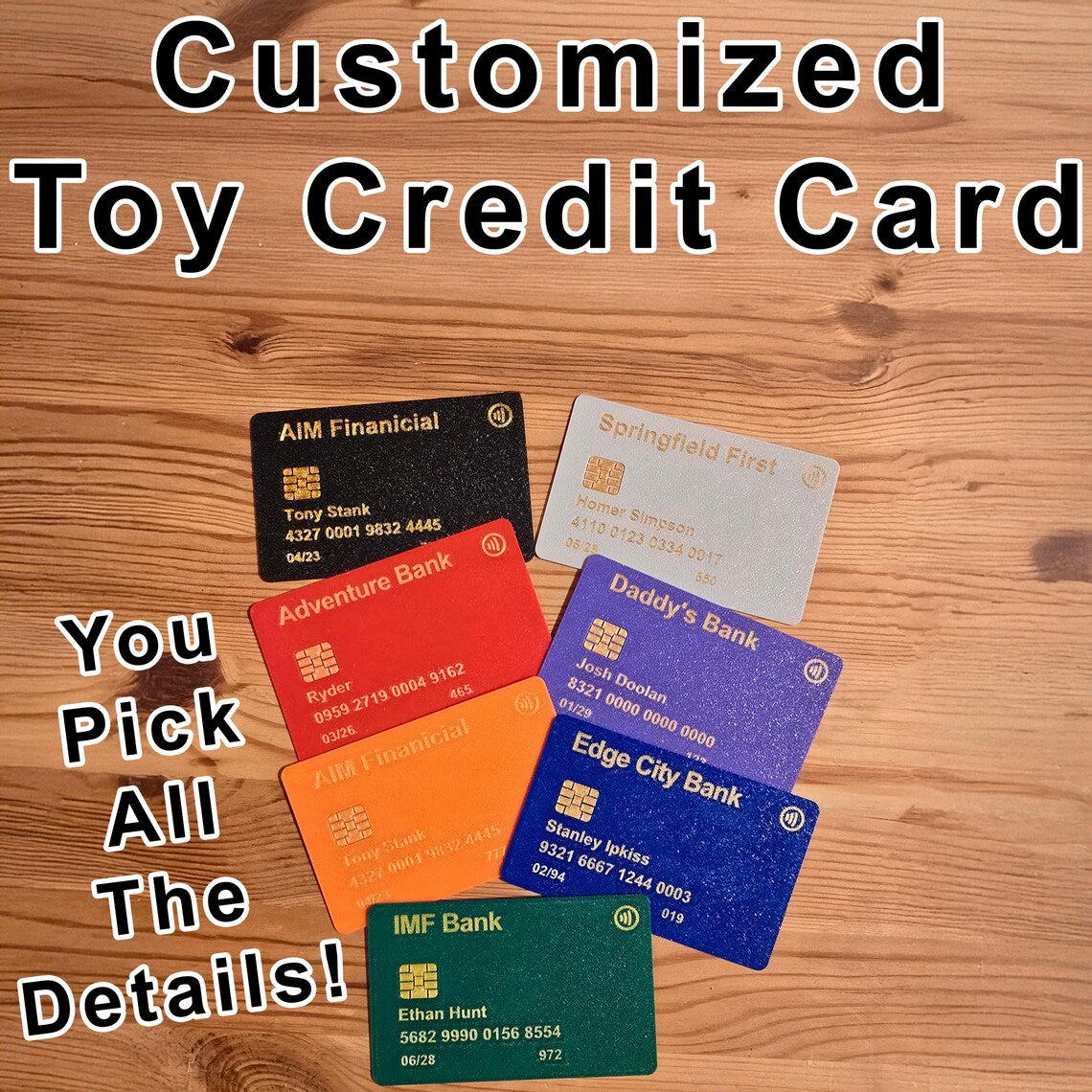 Personalized Toy Credit Card - Pick your name, number, bank name and more!