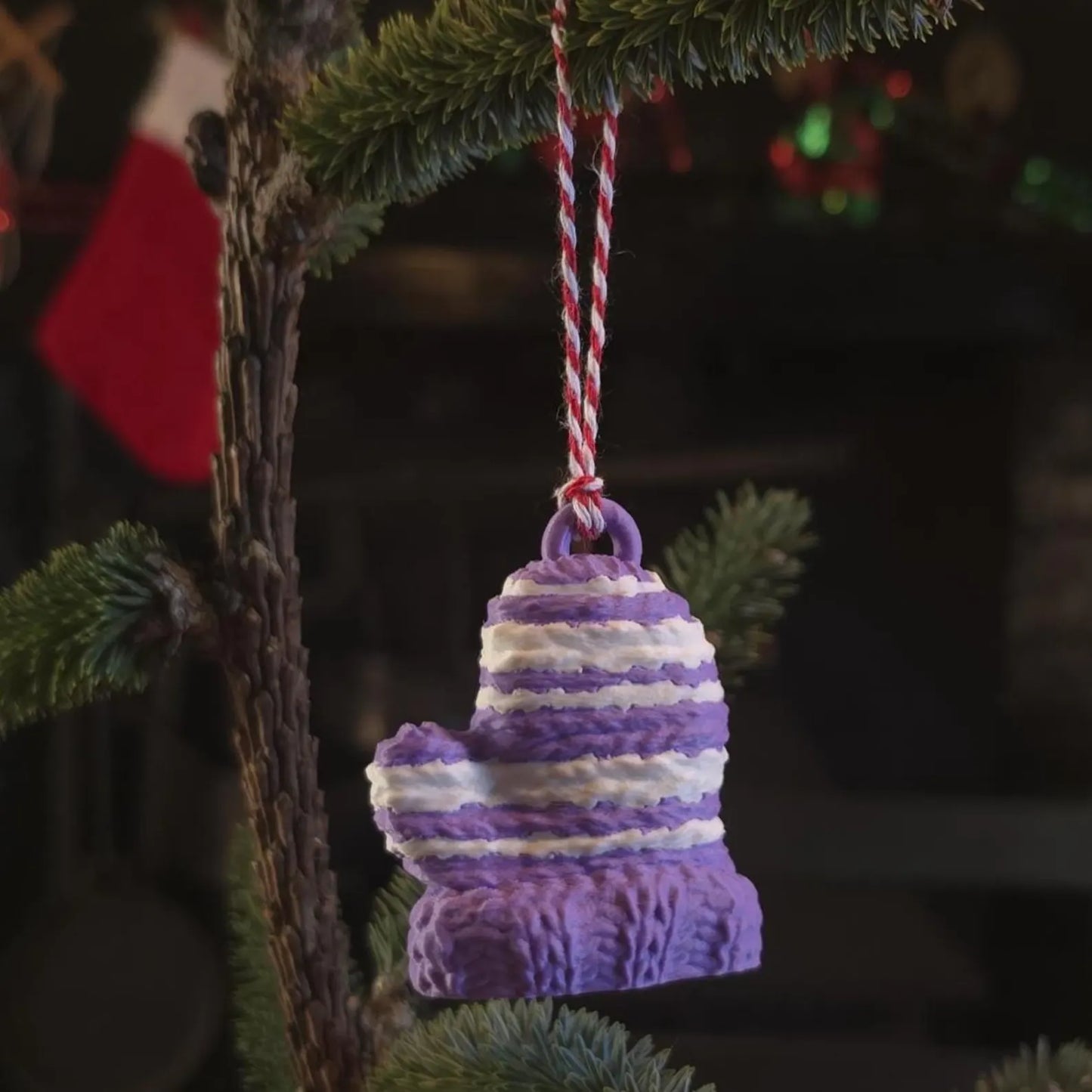 Christmas Wooly Mittens - Plastic Christmas Tree Decoration