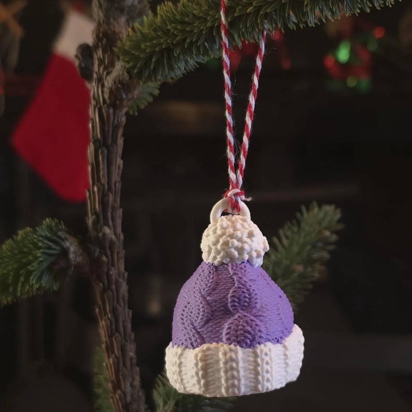 Christmas Wooly Hat - Plastic Christmas Tree Decoration