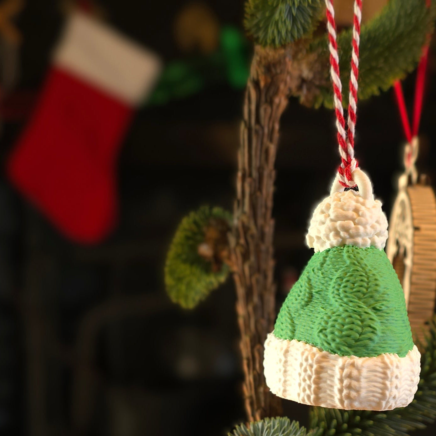 Christmas Wooly Hat - Plastic Christmas Tree Decoration