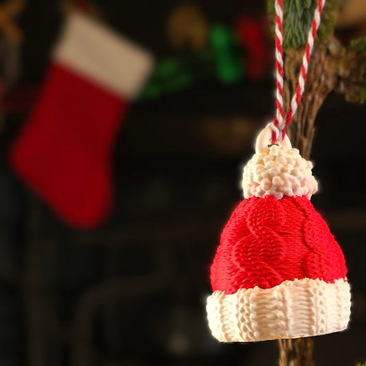 Christmas Wooly Hat - Plastic Christmas Tree Decoration