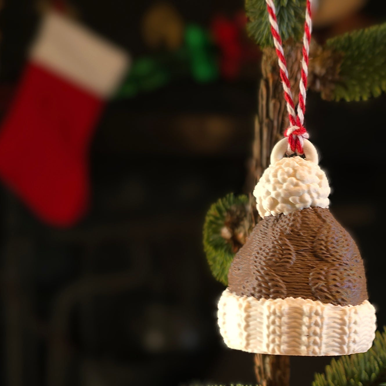 Christmas Wooly Hat - Plastic Christmas Tree Decoration